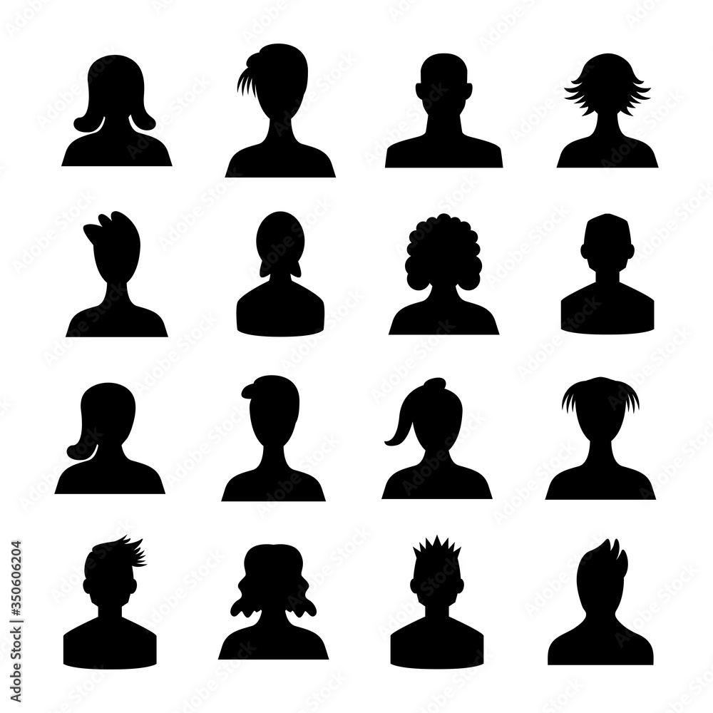 human avatar icons set silhouette theme