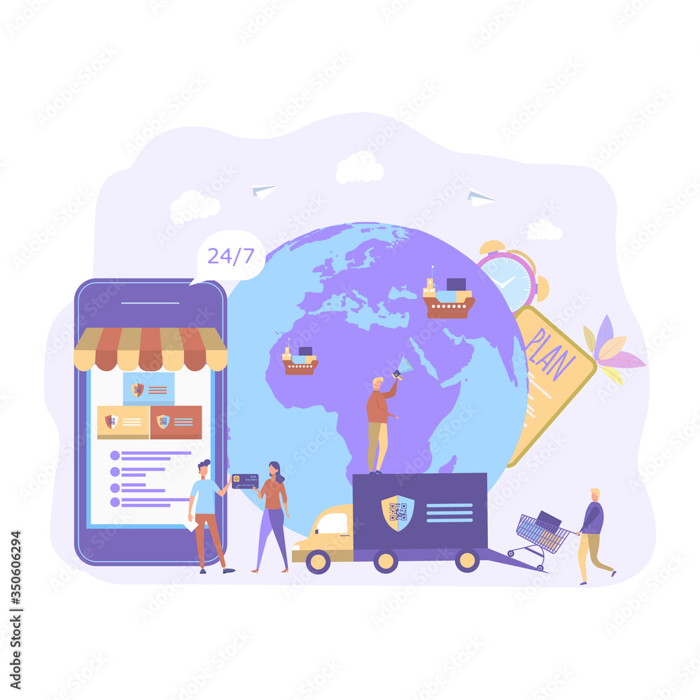 Export of goods, smuggling. Regulation of the embargo, sanctions on goods, limited import, export, the concept of import and export of goods from different countries. Colorful vector illustration