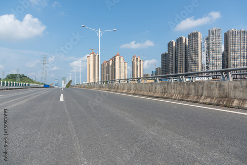 Low angle perspective landscape of urban road and building
