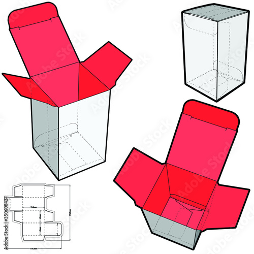Simple Packaging Box (Internal measurement 4x4x7 cm) and Die-cut Pattern. The .eps file is full scale and fully functional. Prepared for real cardboard production.