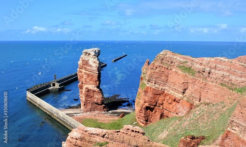 View from a cliff on Heligoland, Germany, on a small barrier to protect the island.