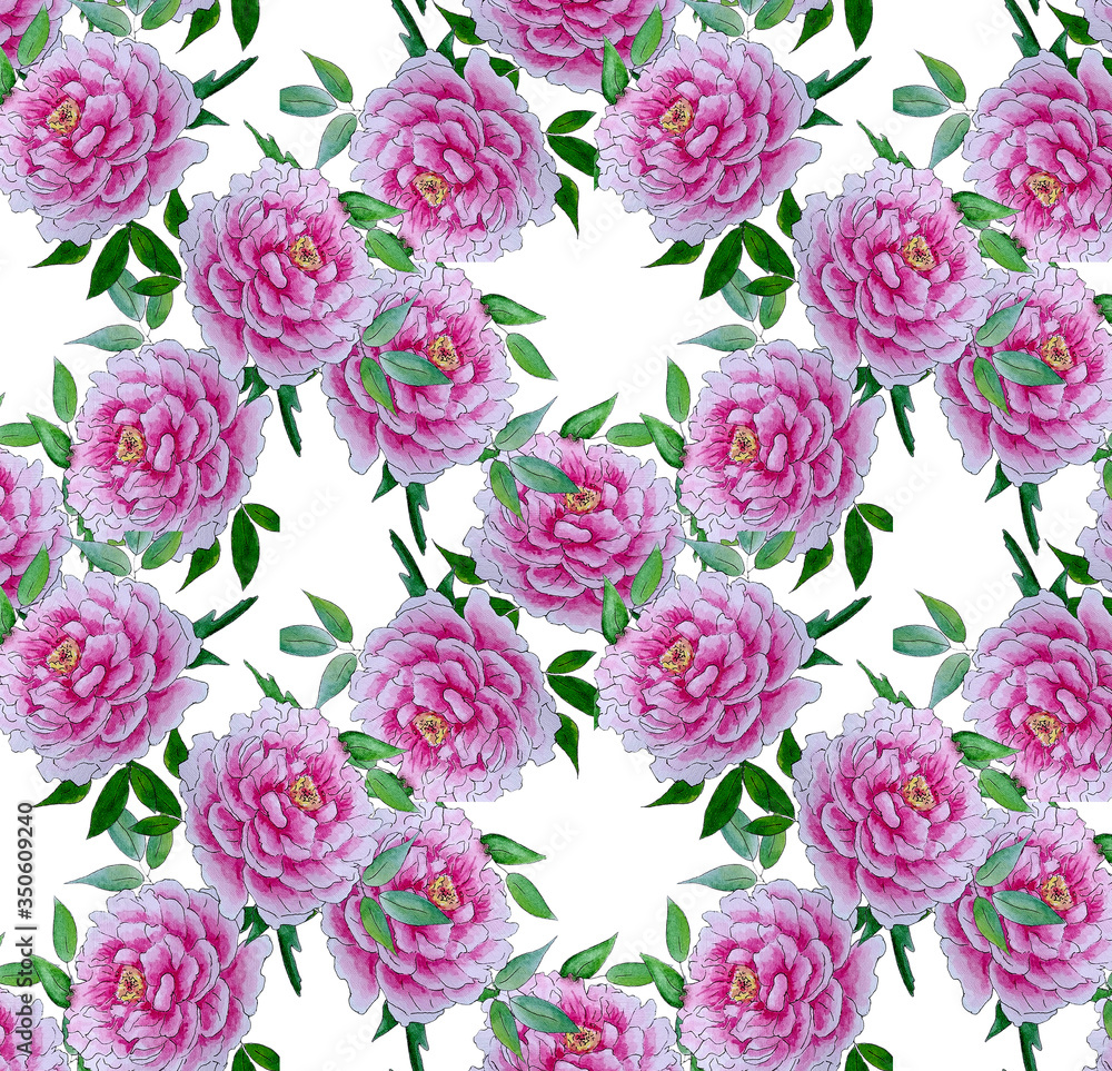 pattern with watercolor peony