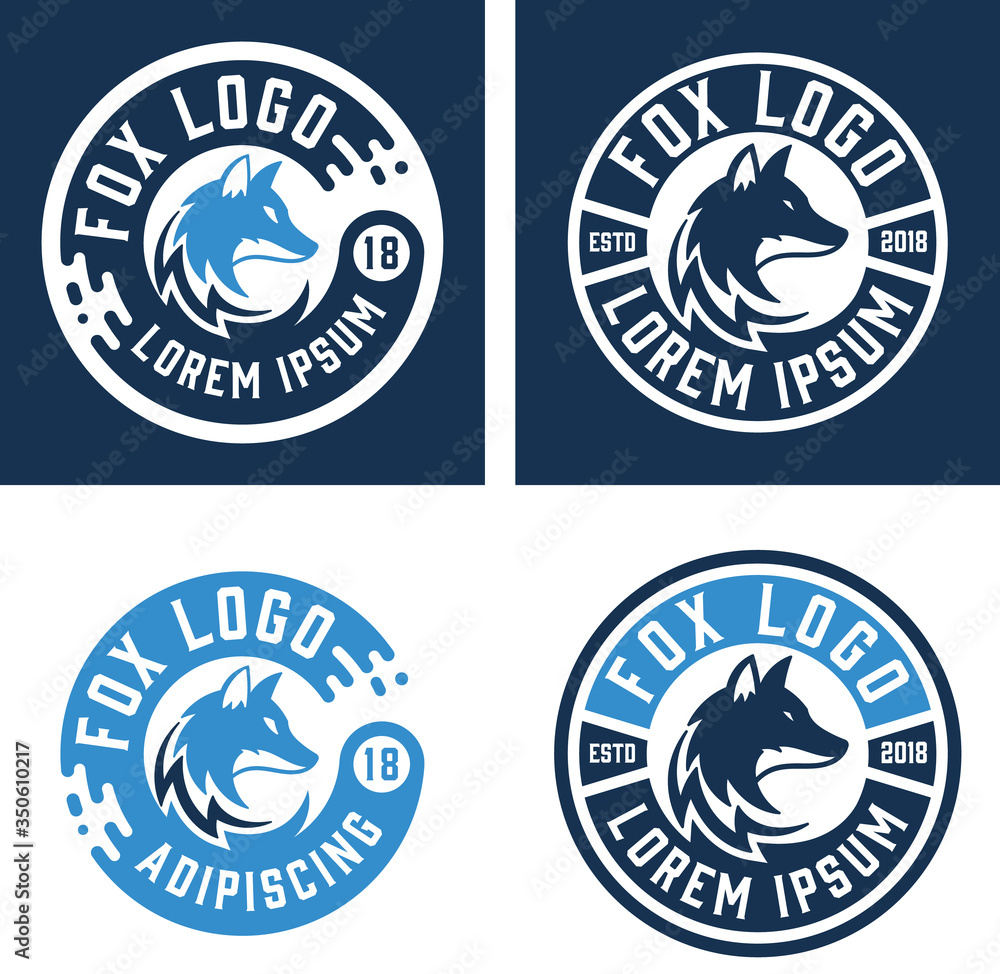 Set of Four Fox Logos with Circular Shape Set of Four Fox Logos with Circular Shape