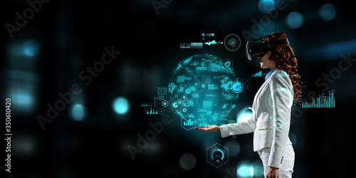 Wallpaper Mural Young female in virtual reality. Mixed media Torontodigital.ca