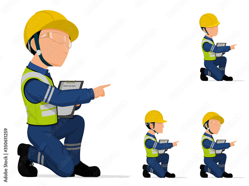 Set of industrial inspector is pointing to something. Set of industrial inspector is pointing to something.