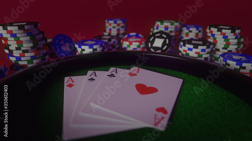 Cartes sur un plateau entouré de jetons