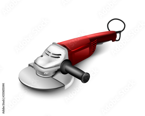 Flat red vector hand grinding sanding machine. Building equipment of power tools
