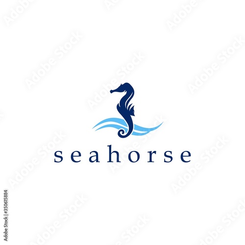 creative seahorse logo,sea animal design,simple wave icon and seahorse illustration
