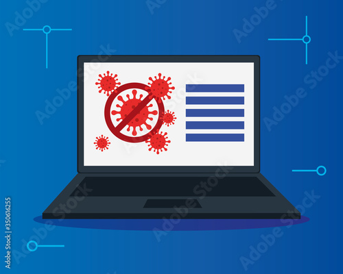 campaign of stop 2019 ncov in laptop computer vector illustration design