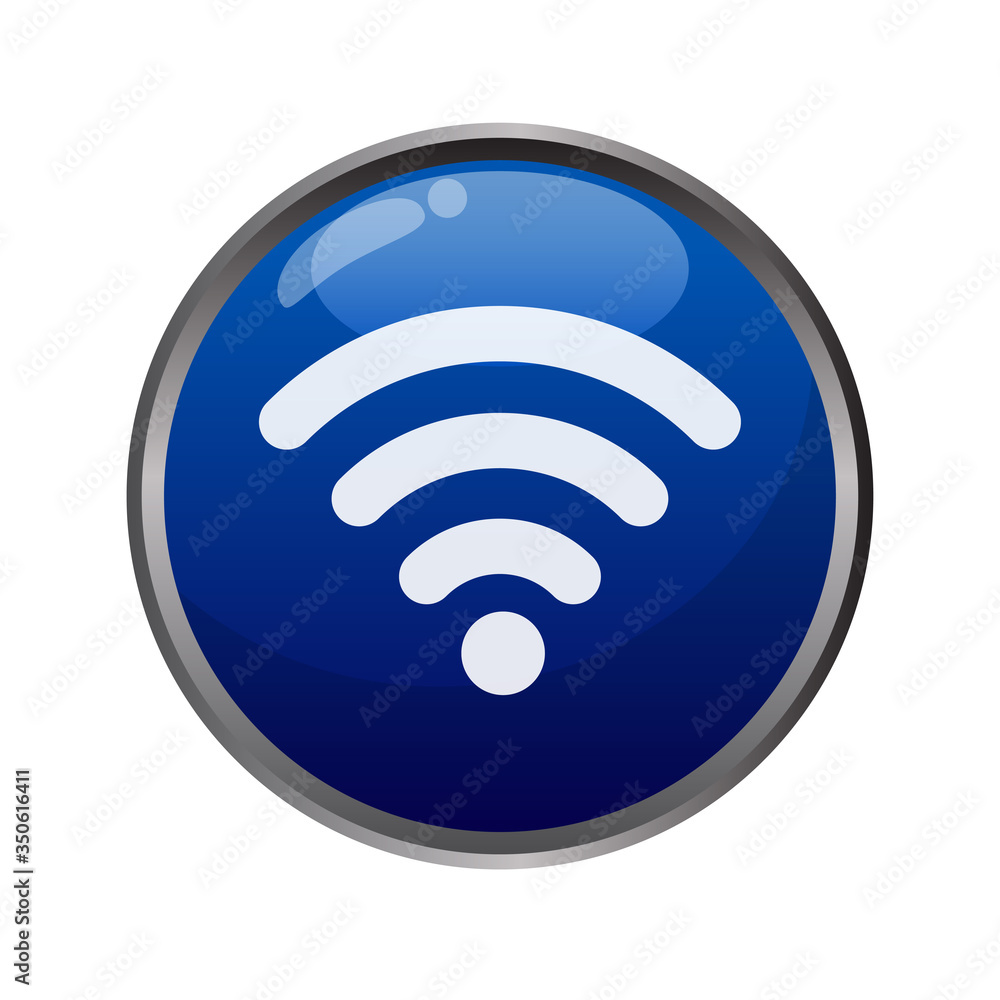 Wifi icon in glossy blue button isolated on white background Wifi icon in glossy blue button isolated on white background