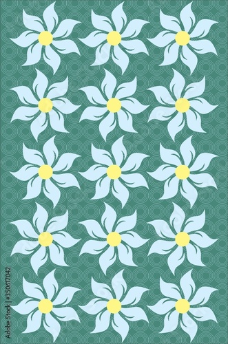 Seamless floral design in aqua green color illustration