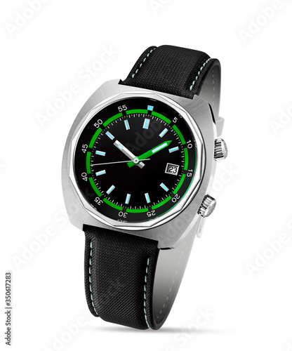 black leather watch for men isolated on white 