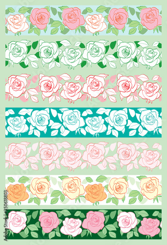 vector set of decorative flower ornaments - seamless borders with roses