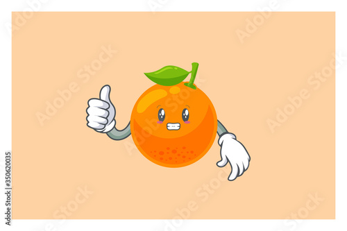ANXIOUS Face. Thumb Up, Agreement Gesture. Mascot Vector Illustration. Orange Citrus Fruit Cartoon.