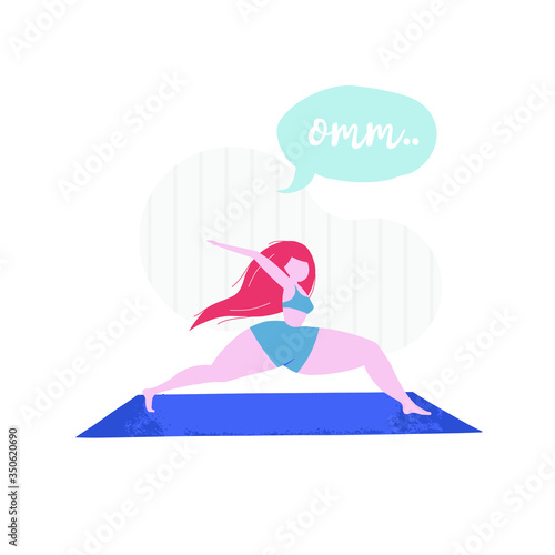 Young woman sitting in yoga on the white background. Meditating girl illustration. Flat editable vector illustration. Woman doing yoga at home vector illustration. Healthy lifestyle.