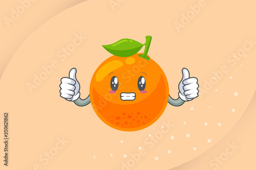 ANXIOUS, anxiously, anxiousness Face. Ok, Excellent, Double Thumb Up Gesture. Orange Citrus Fruit Cartoon Mascot Illustration.