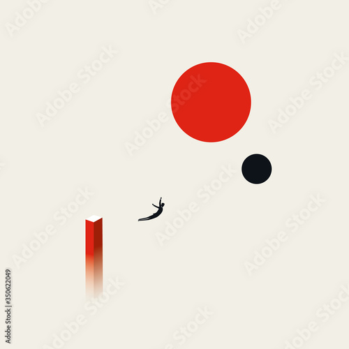 Business risk, bravery, courage and ambition vector concept with businessman jumping into space.