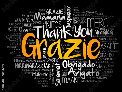 Grazie (Thank You in Italian) word cloud background in different languages