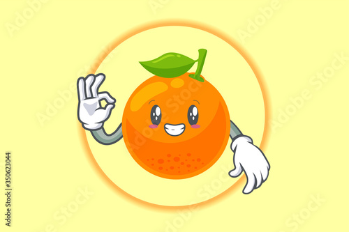 SMILING, HAPPY, GRIN SMILE Face. OK, Nice, Agreement Gesture. Mascot Vector Illustration. Orange Citrus Fruit Cartoon.