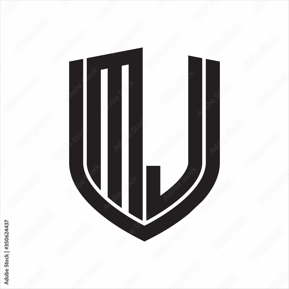 MJ Logo monogram with emblem shield design isolated on white background MJ Logo monogram with emblem shield design isolated on white background