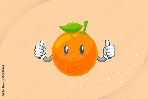 REALLY, ATTENTIVE, Curios Face. Ok, Excellent, Double Thumb Up Gesture. Orange Citrus Fruit Cartoon Mascot Illustration.