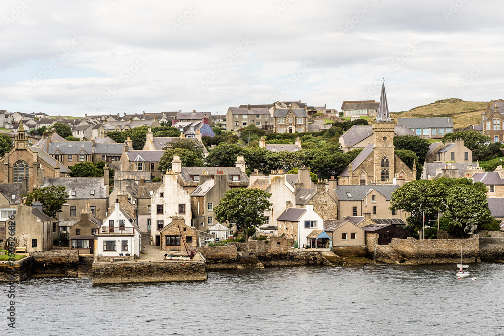 historic village of Stromness on Orkney mainland, Scotland, Uk. Seaside view of this fisherman town at Hoy sound