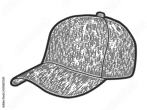 Sports baseball caps, hat. Sketch scratch board imitation. Black and white.