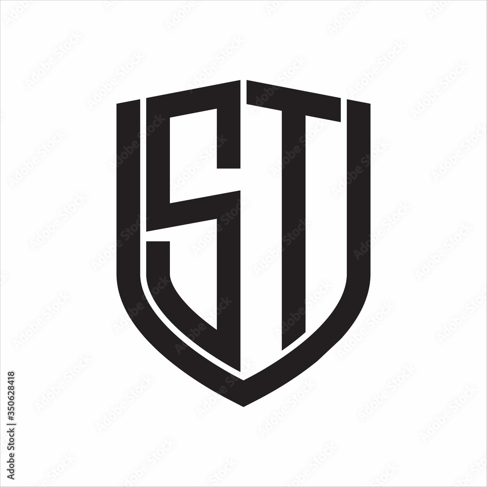 ST Logo monogram with emblem shield design isolated on white background ST Logo monogram with emblem shield design isolated on white background