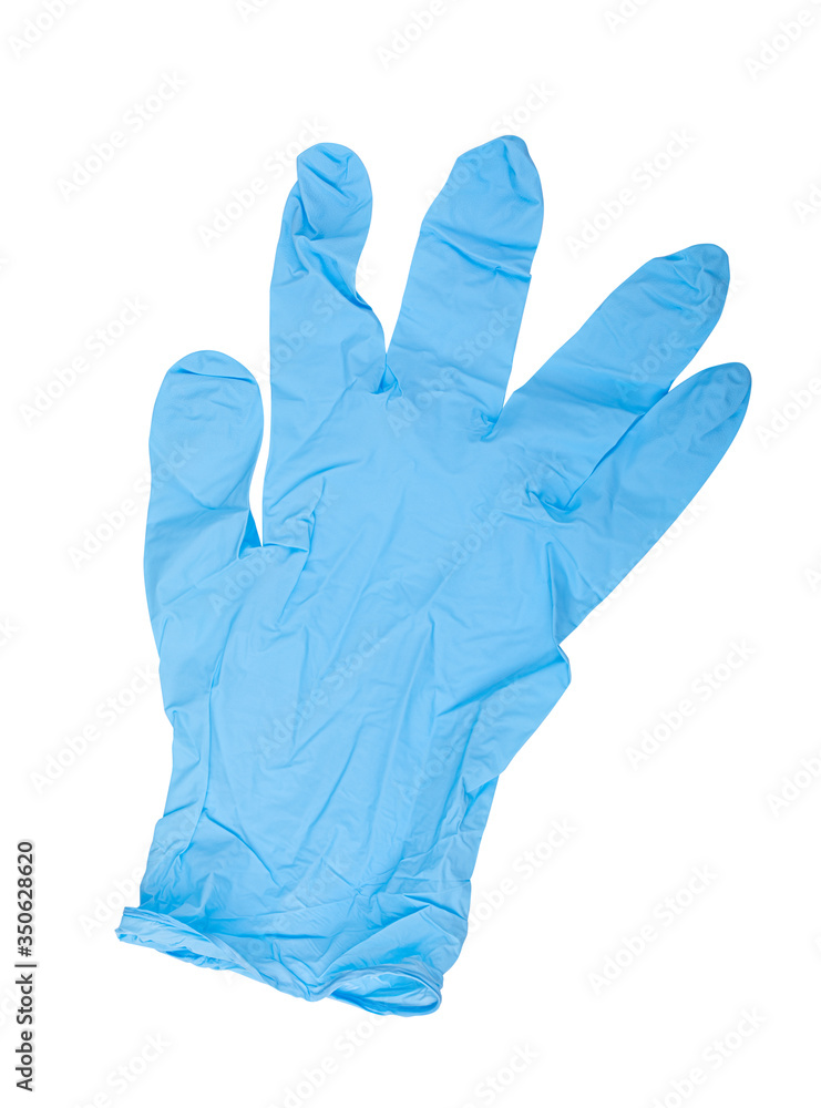 Fototapeta premium Blue medical glove on white background