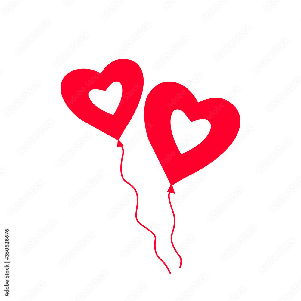 Heart balloons isolated icon on white background. Balloon for decoration, for wedding, Valentine's Day and birthday. Flat vector style illustration.