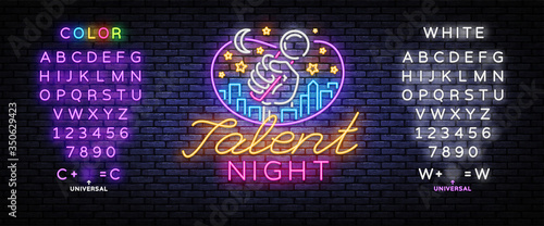 Talent Night Neon Signboard Vector. Talent Show neon sign, design template, modern trend design, night signboard, night bright advertising, light background. Vector. Editing text neon sign