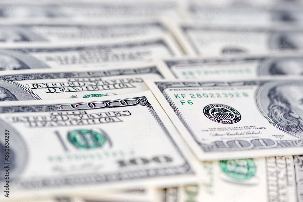 US dollars, banknotes of hundred dollar bills, closeup	