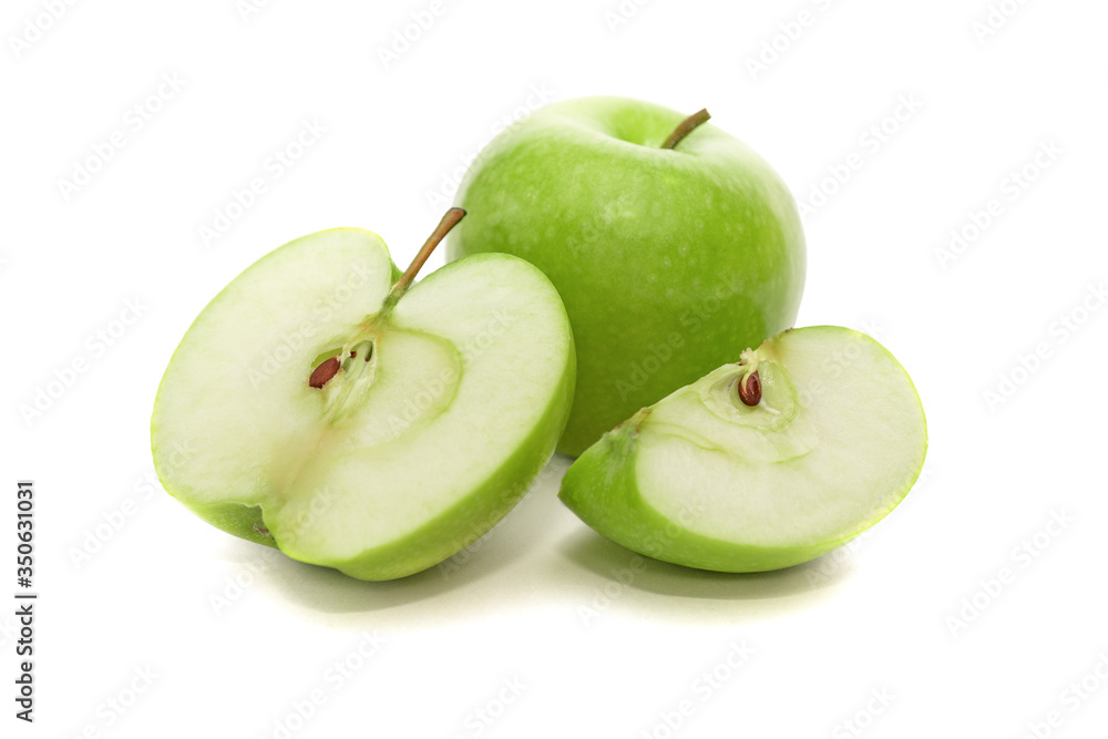 Green Apple on an isolated white background. Proper nutrition. Diet. Green Apple on an isolated white background. Proper nutrition. Diet.