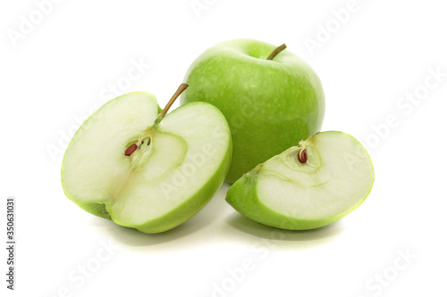 Green Apple on an isolated white background. Proper nutrition. Diet.