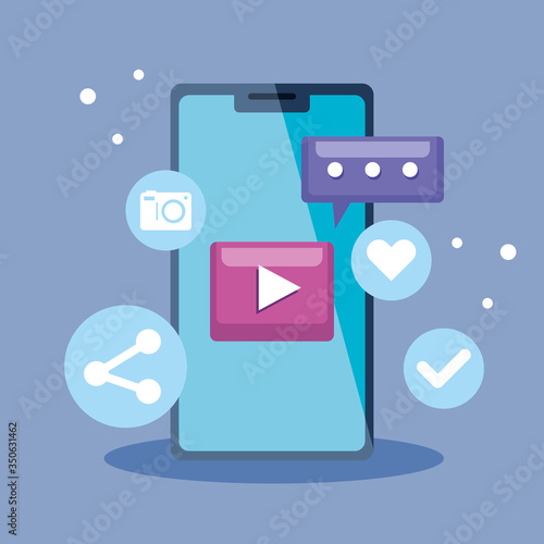 social media and mobile communication concept with smartphone vector illustration design