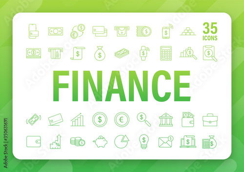 Money, finance, payments. Set outline web icon. Vector stock illustration.