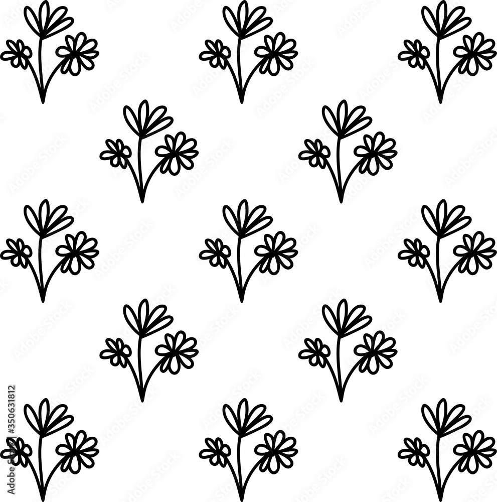 Seamless pattern made from doodle chamomile flowers. Isolated on white background. Vector stock illustration. Seamless pattern made from doodle chamomile flowers. Isolated on white background. Vector stock illustration.