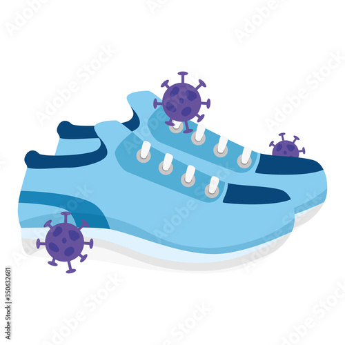 shoes with particles covid 19 isolated icon vector illustration design