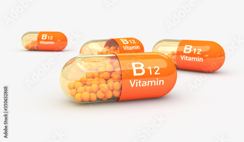 Vitamin B12, Capsule,Cobalamin, Illustration 3d photo