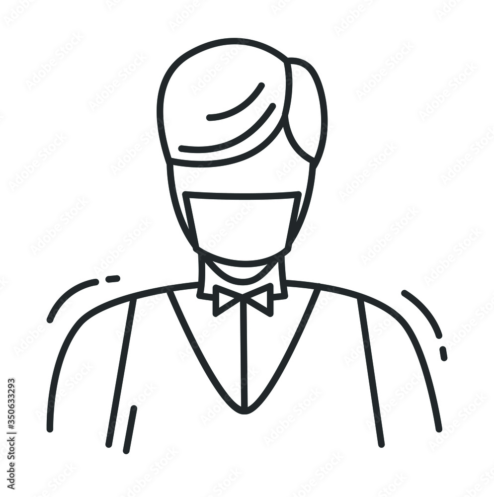 Waiter line icon.Restaurant worker uses a medical mask to protect himself from flu, coronavirus and air pollution. Isolated vector healthcare illustration
Waiter line icon.Restaurant worker uses a medical mask to protect himself from flu, coronavirus and air pollution. Isolated vector healthcare illustration