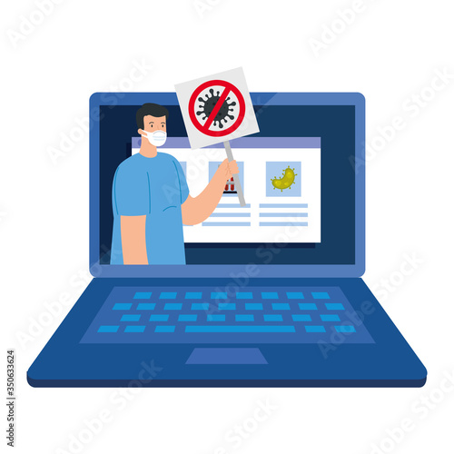 campaign of stop 2019 ncov in laptop vector illustration design