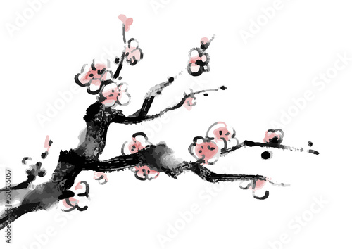梅の木の水墨画イラスト カラー 年賀状素材 Stock Vector Adobe Stock 梅の木の水墨画イラスト カラー 年賀状素材 Stock Vector Adobe Stock