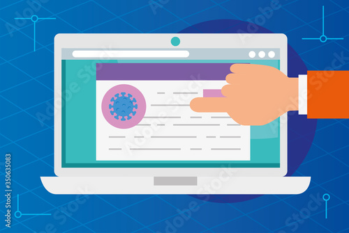 searching 2019 ncov information online in laptop computer vector illustration design