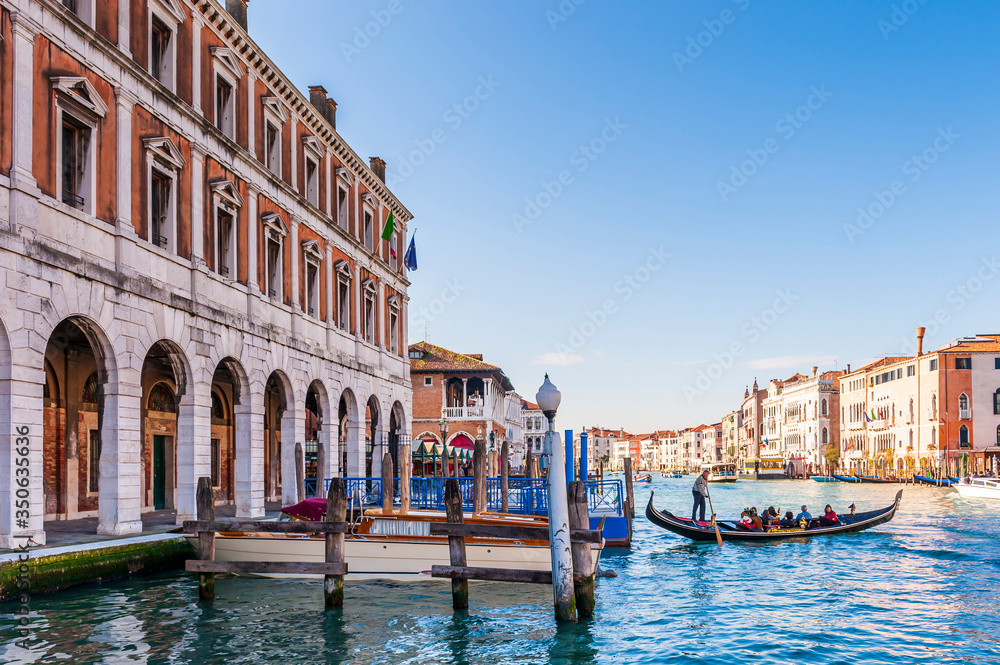 Obraz premium gondola on the Grand Canal and quays of Venice in Veneto, Italy