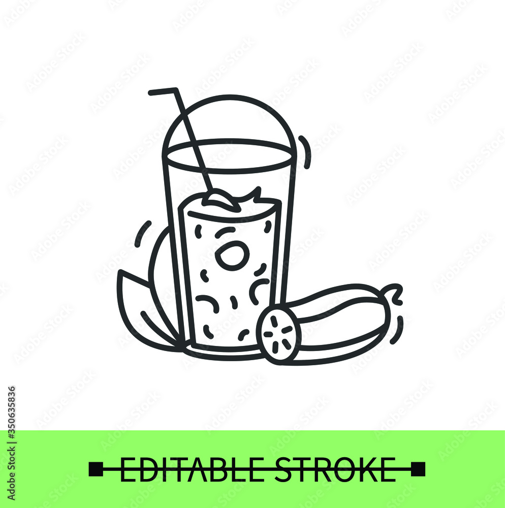 Cucumber smoothie cocktail line icon.Fresh veggie smoothies drink with cup and straw .Homemade healthy detox.Take away.Isolated linear vector vegetable drink illustration.Editable stroke
Cucumber smoothie cocktail line icon.Fresh veggie smoothies drink with cup and straw .Homemade healthy detox.Take away.Isolated linear vector vegetable drink illustration.Editable stroke