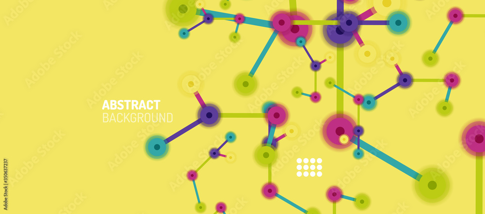 Flat style geometric abstract background, round dots or circle connections on color background. Technology network concept. Flat style geometric abstract background, round dots or circle connections on color background. Technology network concept.