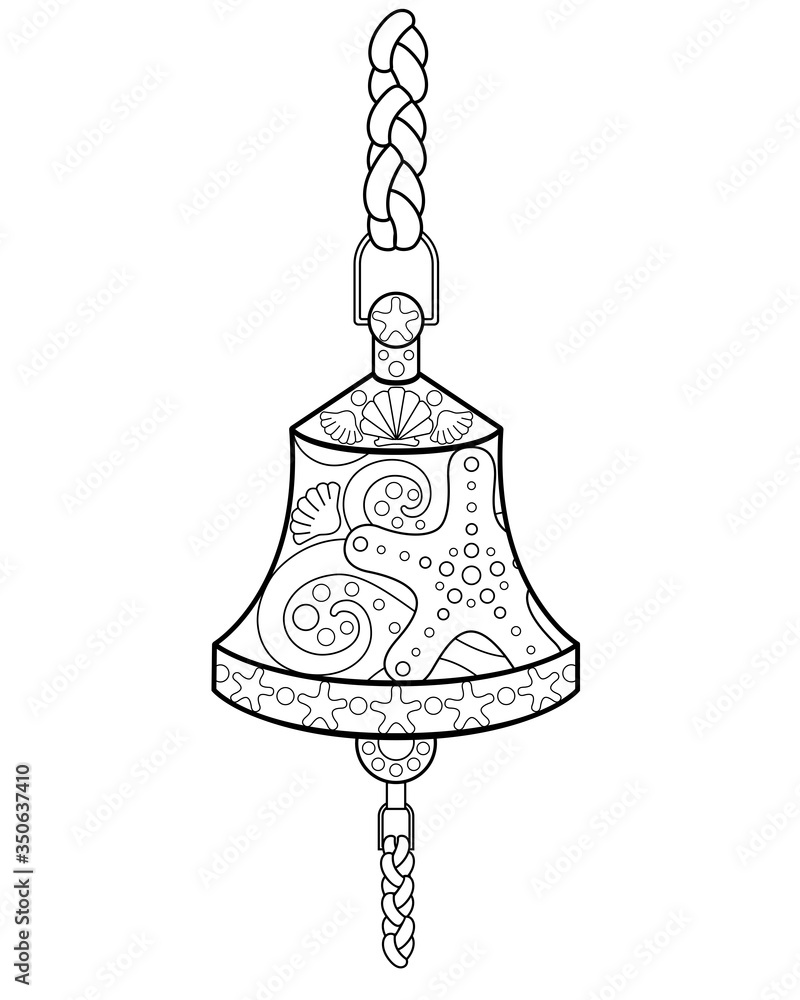Ship bell - antistress coloring book - vector linear picture for ...