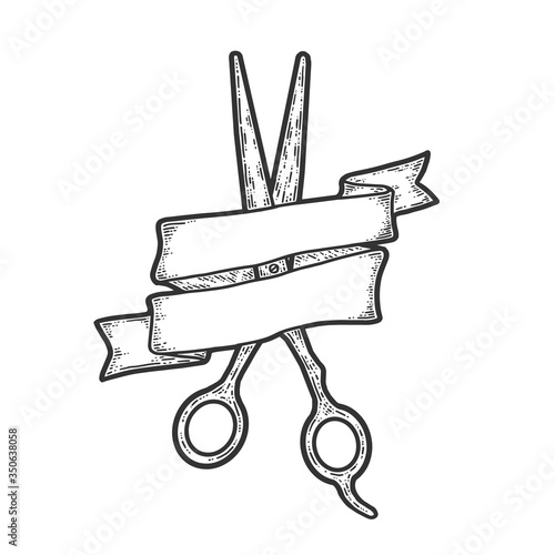 Tool wizard, hairdressing scissors. Vector engraving monochrome vintage