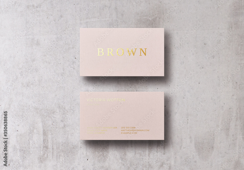 Pink Business Card Mockup Gold Foil Stock Template | Adobe Stock