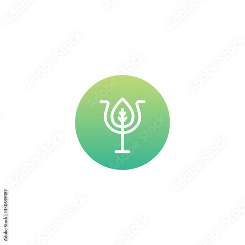 Green Greek letter Psi with leaf in green circle. Neuropsychology and psychology logo isolated on white.